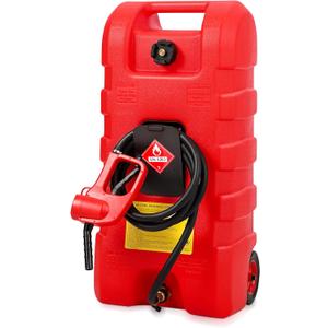 15 Gallon Gas Can, Fuel Tank Container with LE Fluid Transfer Manual Siphon Pump & 10FT Hose, Portable Diesel Gas Storage Caddy with Wheels for Car, ATV, Weeder, Boat, etc., Red 15 Gallon Gas Can, Fuel Tank Container with LE Fluid Transfer Manual Siphon Pump & 10FT Hose, Portable Diesel Gas Storage Caddy with Wheels for Car, ATV, Weeder, Boat, etc., Red