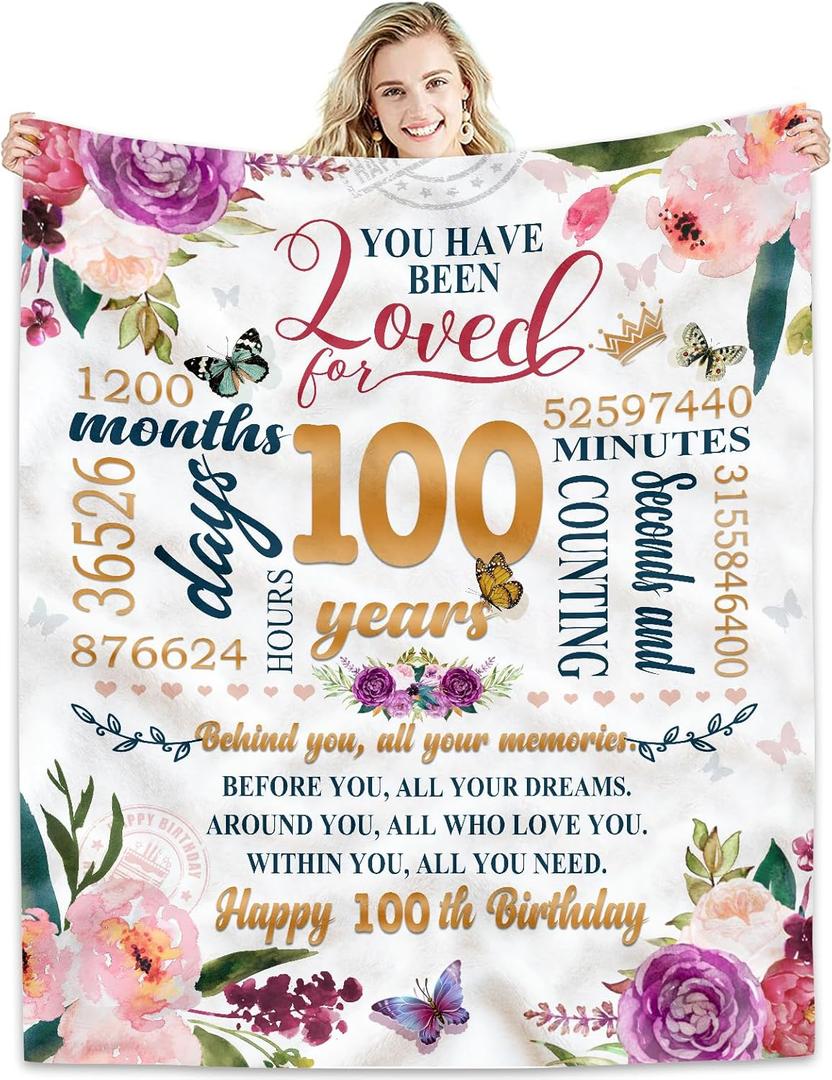 100th Birthday Gifts Women Blanket 50*60, Happy 100th Birthday Gift Ideas, 100th Birthday Decorations, Gifts for Women Turning 100, Gifts for 100-Year-Old, Best Bday Present 1926 Throw Blanket