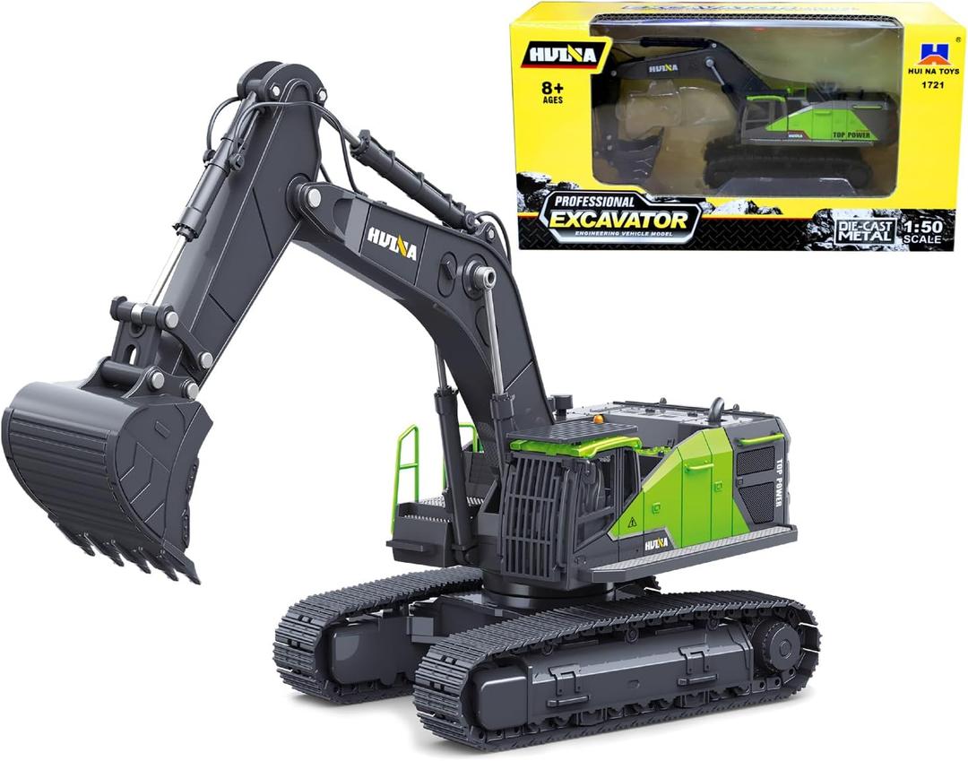Gemini&Genius Excavator Digger for Kids, Construction Vehicle Toy for 2-6 Year Olds, 1/50 Scale Diecast Digger Car, Heavy Duty Alloy Toy (Green)