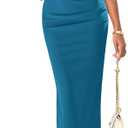 PRETTYGARDEN Women's Summer 2025 Semi Formal Cocktail Dresses Strapless Tube Bodycon Ruched Evening Wedding Guest Maxi Dress (Blue, L)