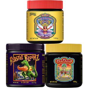 FoxFarm Soluble Trio Pack - Open Sesame, Beastie Bloomz, Cha Ching - Supports Flowering, Blossom & Late-Stage Fruiting - Bloom Fertilizer for Hydroponic & Conventional Growers - 3 x 6 oz
