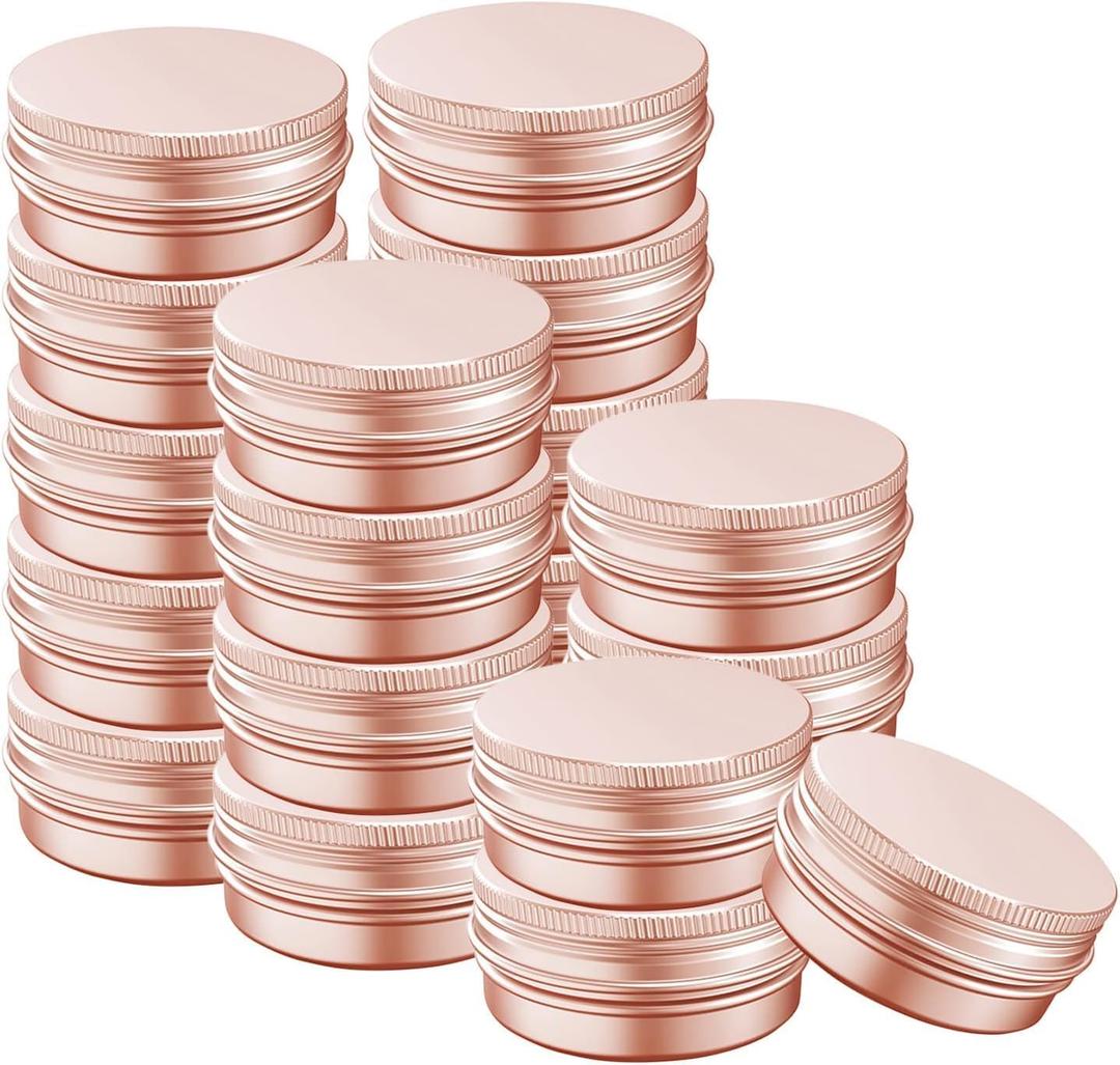 2 Ounce Aluminum Tin Jar with Screw Cap 60mL Tin Cans Refillable Containers for Cosmetic, Lip Balm, Cream, Lotion, Balms, Spices, Salve, Rose Gold 40 Pcs
