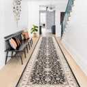 Washable Runner Rug 2x12 - Hallway Runner Rug Kitchen Rugs and Mats Non Skid Washable Waterproof Carpet Runner for Living Room Bedroom Bathroom (Black, 2X12) (2' x 12')