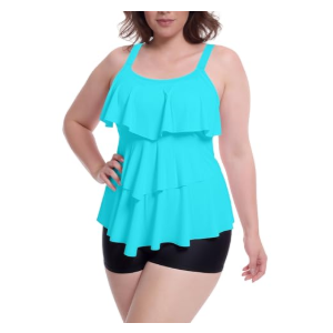 PaintSand Womens Plus Size Tankini Flounce Top Swimsuit with Boyshorts Bathing Suit 2025 (US, Numeric, 14, Plus, Regular, Sky Blue)