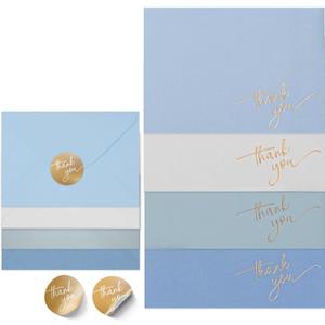 Gold Foil Thank You Cards - Bulk Pack of 40, 5x3.5 Inch with Matching Stickers & Envelopes (Blue) Textured Surface for a Unique Feel - Suitable for Baby Shower, Wedding, Small Business, Graduation