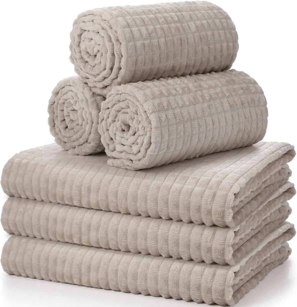 Buryeah 6 Pcs Flannel Sleepover Party Throw Blanket Bulk 50 x 60 Inch Oeko-tex Standard 100 Certified Wedding Throw Blanket 3D Jacquard Grid Design for Donation Homeless (Camel)