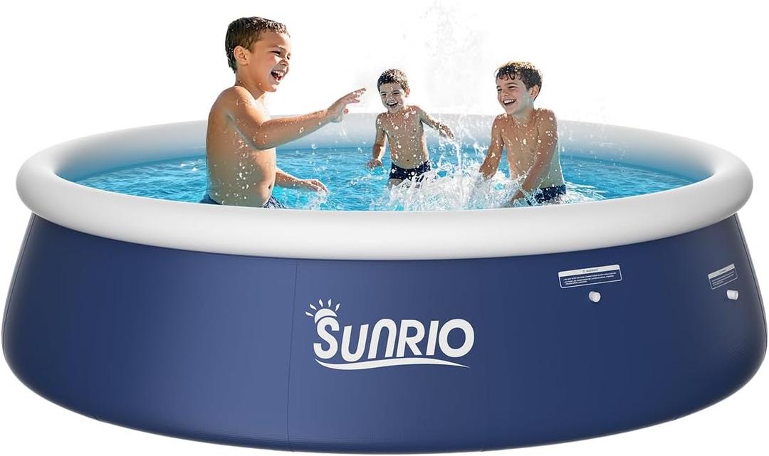 2025 Upgrade 8'*24" Round Inflatable Top Ring Above Ground Swimming Pool Fast Easy to Set Up Blow Up Pool for Summer Outdoor Garden Backyard Childen Adults (Dark Blue)