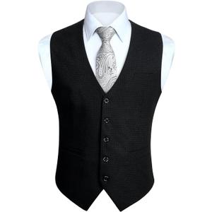 HISDERN Mens Suit Vest Waistcoat with 3 Pockets Slim Fit for Business Formal Wedding Prom and Casual Tuxedo Wear (Medium, A1-black)