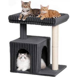 Cat Tree for Large Cat, 20.9 * 15.7in Large Perch Bed for Adult Cats, 22.8in Cat Tower with Scratching Post, Cat Condo with 2-Door for Indoor Cats, Dark Gray