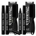 4 Pack Beard Filling Pen Kit with 4 Tips - Waterproof Beard Pencil for Men, Fill, Shape & Define with Brush - Striking Viking (Jet Black) (Jet Black (2 Pack))