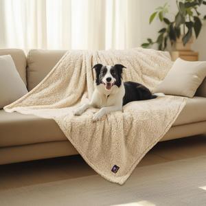 Luciphia Waterproof Pet Blanket for Medium Large Dogs Soft Cat Sherpa Calming Thick Cover Leakproof Cozy Puppy Sofa Bed Car Couch Protector(Beige,63x50 inches)