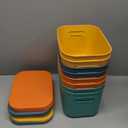 Tanlade 8 Pcs Plastic Storage Bins Stackable Baskets with Lid and Handle Colorful Desktop Storage Box Cubby Containers for Shelf Bedroom Office, Include 1 Erasable Marker, 16 Stickers (10 x 7 x 6 In)