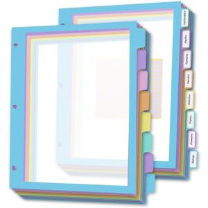 16Pcs/2 Set 8 Tab Dividers, Clear Plastic Binder Dividers with Tabs, for 3 Ring Binder, Letter Size, Multicolor