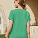 ZDC Girls Short Sleeve T Shirts Kids Crewneck Summer Tops Basic Tees 5-14 Years, 160 (Green)