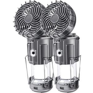 2Pack Solar Camping Lantern with Fan, 3-Way Power Source,Rechargeable Lanterns for Power Outages, Camping Lights for Tent Hurricane Emergency Camping Gear Must Haves (Standard-2PCS)