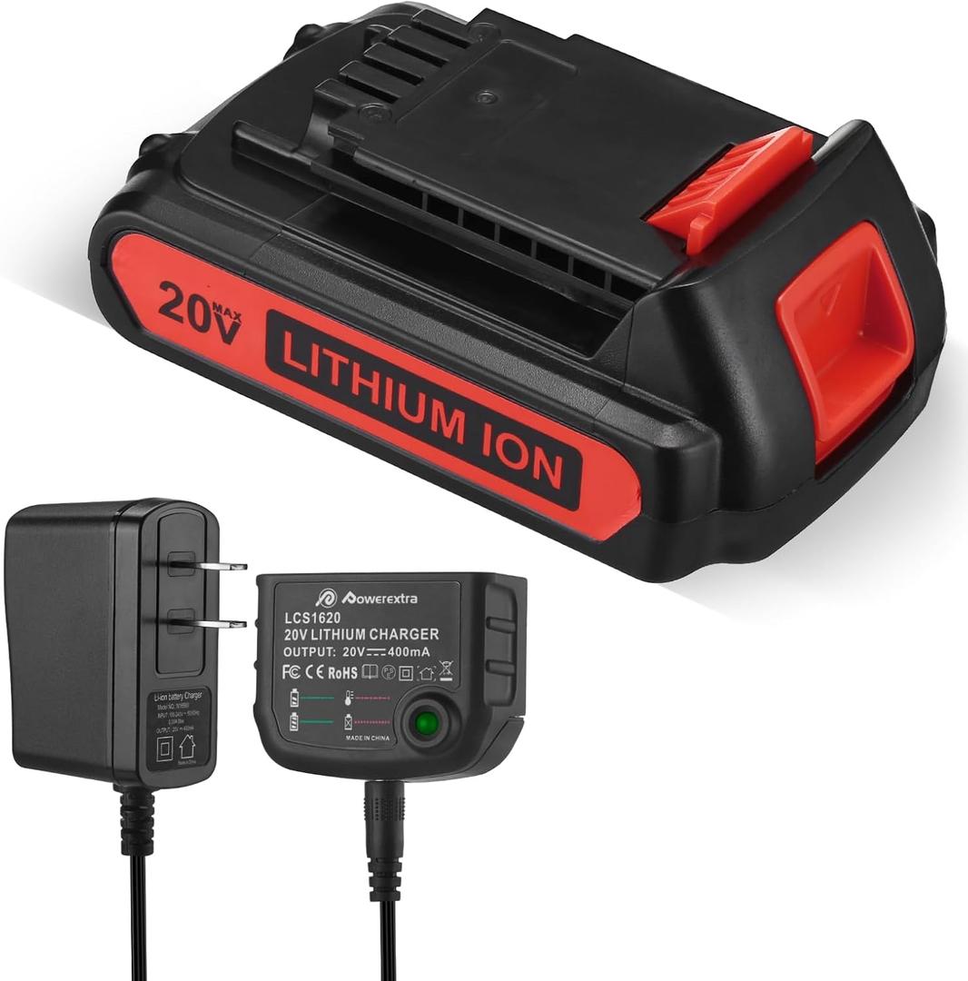 LBXR20 20V 4.0Ah Replacement for Black and Decker 20V Lithium Battery LB20 LBX20 LBXR20-OPE LBXR2020-OPE LB2X4020-OPE LBXR20B-2 LST220 LST300,with 16V/20V Multiple Volt Output Battery Charger