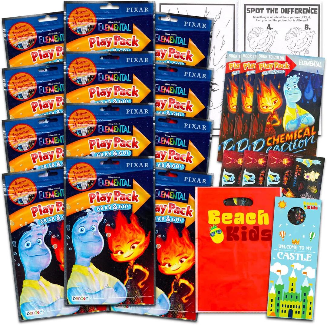 Elemental Birthday Party Favors and Supplies Bundle for Kids - Bundle with 12 Disney Elemental Activity Play Packs for Boys, Girls with Mini Coloring Books, Loot Bags, and More