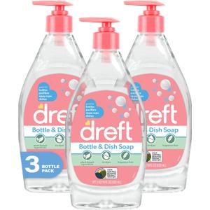 DREFT Bottle and Dish Soap | Made to Clean Baby Bottles, Sippy Cups, Pacifiers, Breast Pumps, & More | Gently Removes Milk Film & Odors | Plant Based, Fragrance Free Dish Soap | 18 Fl Oz (Pack of 3)