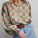 3 x Dokotoo Women's Casual V Neck Easel Floral Print Long Sleeve Blouses Smocked Button Down Shirts Bohemian Top (S)