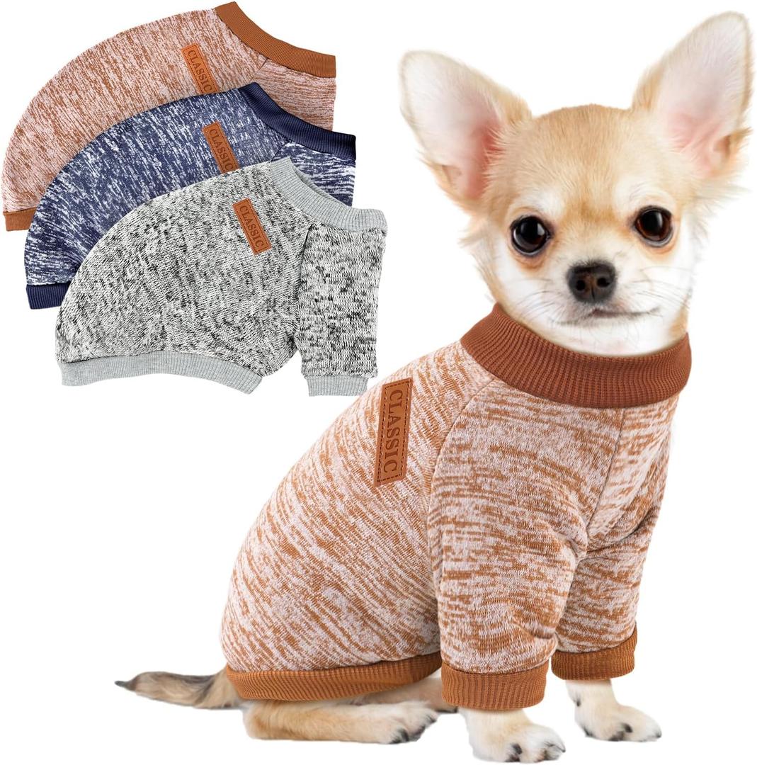 3 Pack Dog Sweaters for Small Dogs Girl Boy Winter Fleece Clothes Warm Soft Dog Sweatshirt Outfit for Dogs Cats Pet Apparel XXL