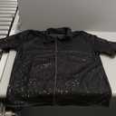 OYOANGLE Men's Sequin Shiny Button Down Shirt Short Sleeve Collared Shirts Party Holiday Tops (Medium, Black)
