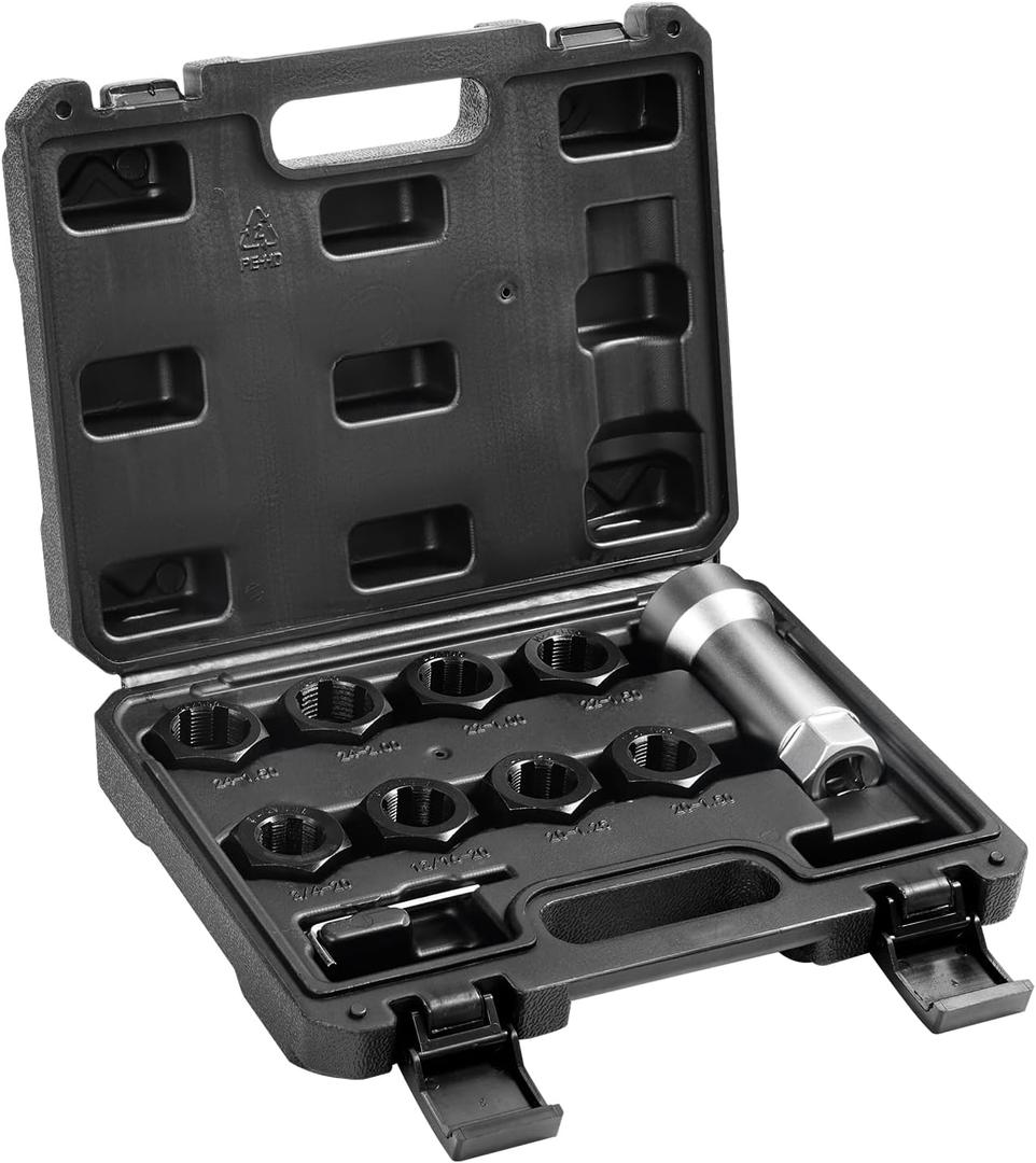 VEVOR Axle Spindle Thread Chaser Set 10Piece - Metric Thread Restorer Tool - M20 M22 M24 and UNF 13/16" 3/4" Rethreading Tool Kit with Storage Case for Damaged Axle Spindles (10PCS)