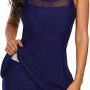 Womens One Piece Swim Dress with Built-in Shorts, Tummy Control Modest Swimsuits for Women for Beach & Family Vacation (18-20, Pure Navy)