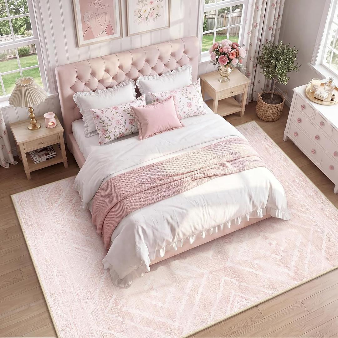 8'x10'Washable Area Rug for Living Room Bedroom Lightpink