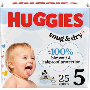 Huggies Size 5 Diapers, Snug & Dry Baby Diapers, Size 5 (27+ lbs), 25 Count, Packaging May Vary
