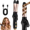 HCRTGAY Curling Iron, Cordless Rechargeable Curling Iron, Cordless Hair Curler(3 Gear),Travel Mini Straightener 4000mAh,USB Charge Battery Flat Iron and Curler 2 in 1 for Long Short Hair (Small & Black)