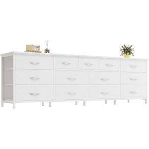 Huuger 70 Inch White Dresser for Bedroom, TV Stand for 65, 75, 80 Inch TV, 13 Fabric Drawer Long Dresser, Wide Chest of Drawer, Storage Units for Bedroom
