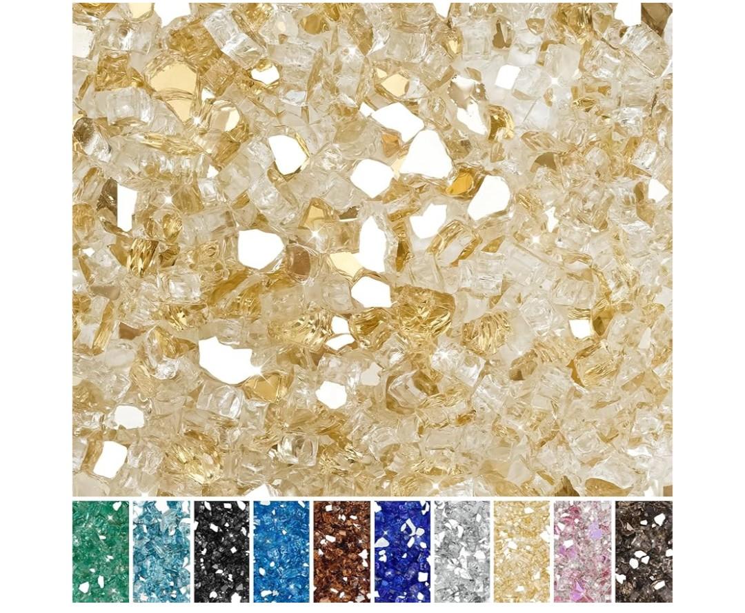 Skyflame High Luster 10-Pound Fire Glass for Fire Pit Fireplace Landscaping, 1/2-Inch Gold Reflective