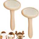 Tessco for you 2 Pcs Wood Hand Carders Needle Felting Brushes Carpet Brush Dog Brush for Long Haired Dogs DIY Felt Project & Pet Fur Grooming (Beige Medium Oval Style)