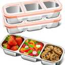 QCQHDU Snack Containers, Reusable Stainless Steel 3 Compartment Condiment Metal Bento Lunch Box with Lids, Divided Snack Food Storage Lunchable Containers for Home, Work, Travel, Camping, 3 Pack