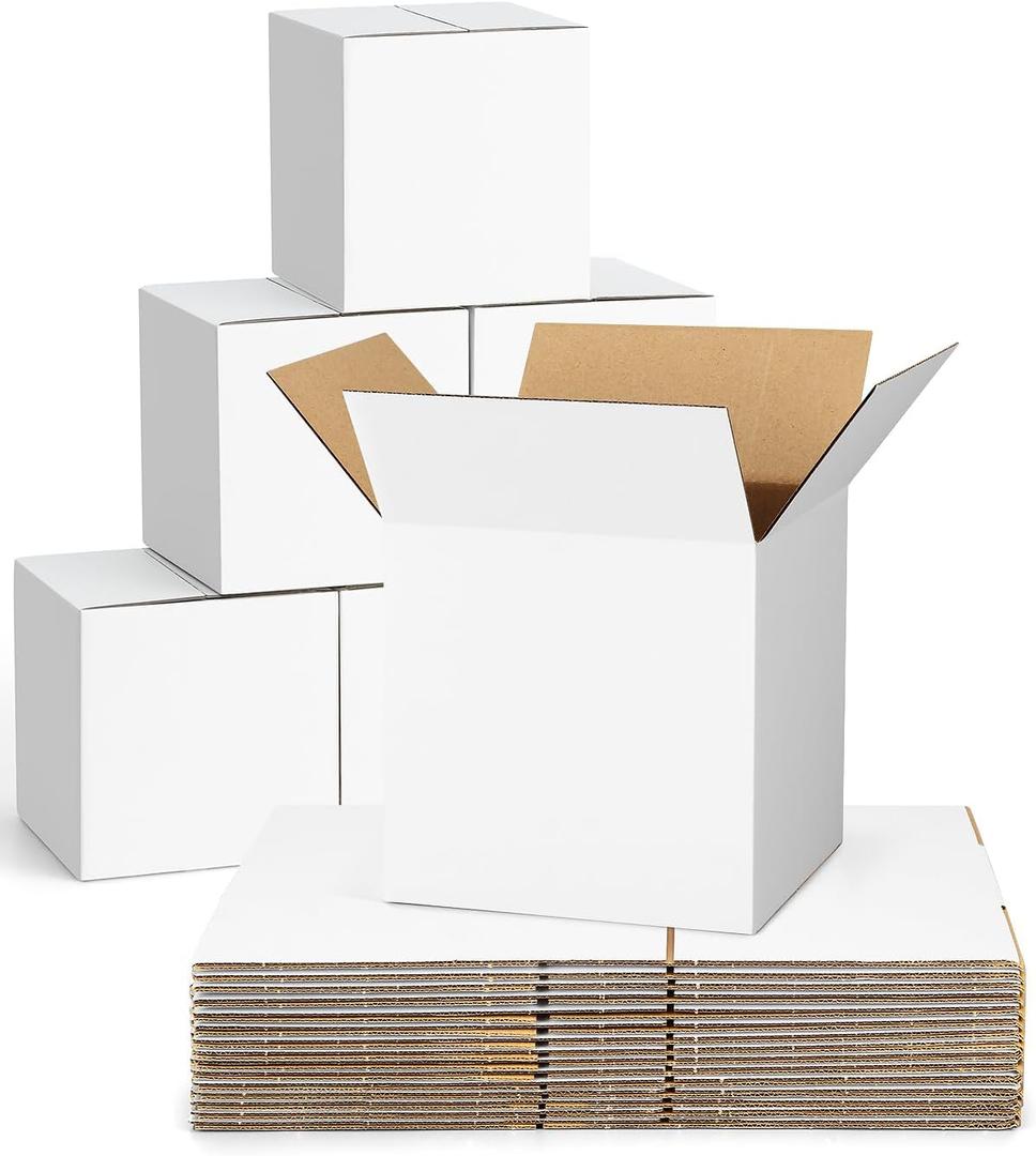 40-Pack-Small-Shipping-Boxes-6x6x6, Corrugated-Cardboard-Boxes-for-Packaging-Small-Business, White-Boxes-Mailers