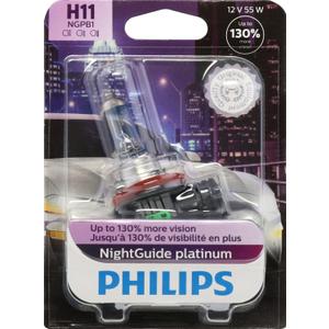 Philips Automotive Lighting H11 NightGuide Platinum Premium Upgrade Automotive Replacement Headlight Bulb, for High Beam, Low Beam, and Fog Positions (Pack of 1) (Clear)