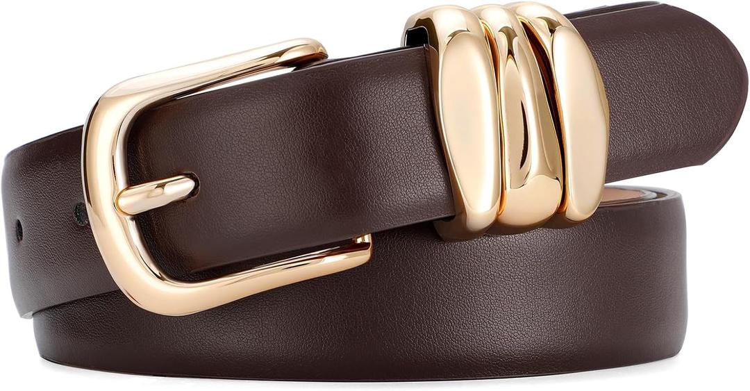 SANSTHS Belts for Women for Jeans Pants Dresses, Plus Size Belts for Women with Fashion Gold Buckle (S: Fit For Waist Size 27"-31", Coffee)