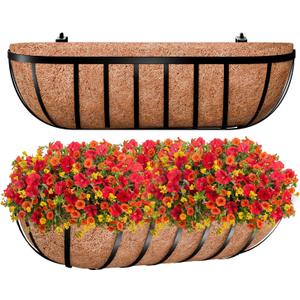 ZeeDix 24 Inch Railing Planter Box, 2 Pack Metal Window Boxes with Coco Liners for Railing, Hanging Flower Boxes for Deck Porch Balcony & Fence Outdoor Indoor Lawn