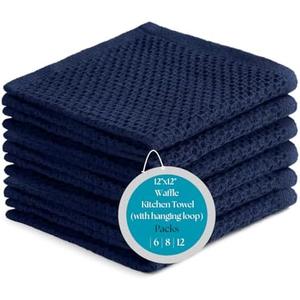 Premium Cotton Waffle Kitchen Wash Cloths - Pack of 6 (12x12 Inches), Ultra Soft, Super Absorbent, Quick Dry, Best as Wash Cloth and Dish Rags - Blue