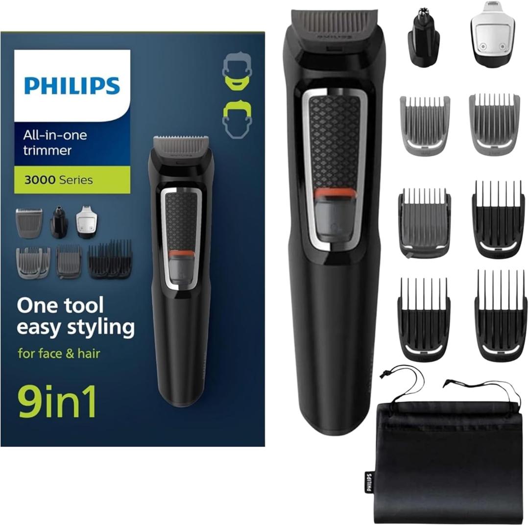 Philips Norelco Multigroom All-in-One Trimmer with 13 Pieces All-in-one Trimmer 9-in-1 MG3740 (Chrome/Black)