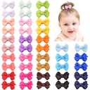 Mini Fully Lined Grosgrain Ribbon Hair Bows Clips for Baby Girls with Fine Hair - 40PCS (20 Color Pairs)