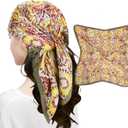 MEANBEAUTY Head Scarf for Women Like Silk Scarf Square Scarves Satin Bandanas Neck Scarfs 27.5 Inch with Gift Packed (Sunflower/Yellow/Green)