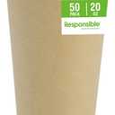 Responsible Products Certified Compostable 20 oz Paper Cups, Cold ＆ Hot Coffee Cups, Disposable Paper Cups, Extra Strength Disposable Cups, Made without PFAS (50 count)