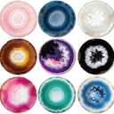 ANATTASOUL Coasters Set of 9 Natural Geodes Pattern Colorful Wooden Coasters Bulk Round Housewarming Gift for New Home, 3.9" Decorative Coffee Table Protection for Farmhouse Bar House Decor