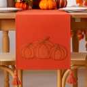 Breling Thanksgiving Pumpkin Table Runner Jacquard Fall Pumpkin Thanksgiving Dinner Table Runner Autumn Harvest Decoration for Kitchen Dining Home Dinner Party 13x72 Inch(Rust)