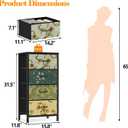 Furnulem 4 Drawer Dresser, Vertical Nightstand for Kids, Adult, Fabric Chest of Drawers for Bedroom, Living Room, Closet, Nusery, Storage Tower Unit Retro Style Furniture, Wood Desk Top