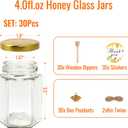 BIGIVACA 4 oz Hexagon Mini Glass Honey Jars with Wood Dippers,30 Pack Small Honey Jars with Gold Lids,Bee Pendants,Jutes,35 Bee Stickers,Perfect for Baby Shower,Wedding Favors,Party Favors