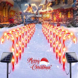 20 Pack Solar Christmas Candy Cane Lights, Christmas Decorations Outdoor Waterproof, Solar Powered Pathway Lights with 8 lighting Modes & Memory Function for Outside Party Garden Yard Patio Decoration