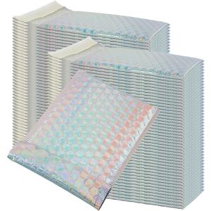 HOIGON 100 PCS 5 x 6 Inch Silver Metallic Bubble Mailers, Foil Glitter Poly Padded Mailing Cushion Envelopes, Holographic Self Seal Adhesive Shipping Bags for Mailing, Packing
