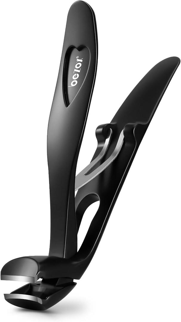 BEZOX Angled Head Toe Nail Clippers for Seniors for Thick Nails - Ergonomic Toenails Clipper for Thick Toenails, Premium Finger Nails Clipper for Adult with Catcher - Black (Small)